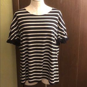 Navy & White Stripe Ruffle Sleeve Tee by Talbots